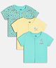 MINI KLUB Cotton Knit Pack Of 3 Half Sleeves Animal & Typography Printed Jhablas - Blue & Yellow