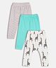 MINI KLUB Cotton Knit Pack Of 3 Striped & Giraffe Printed Diaper Pajamas - White Blue & Grey