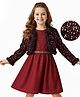 Hola Bonita Knit Full  Sleeves Sequinned Jacket With Shimmer Party Dress & Belt - Red