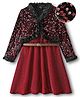 Hola Bonita Knit Full  Sleeves Sequinned Jacket With Shimmer Party Dress & Belt - Red