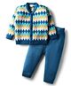 Babyhug Knit Full Sleeves Front Open Sweater Set with Diamond Design - Blue