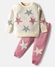 Babyhug Knitted Full Sleeves Pullover Sweater Set With Star Design - Cream & Pink