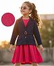 Hola Bonita Knit Full Sleeves Textured Fabric Dress With Jacket - Navy Blue