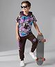 OLLINGTON ST. Cotton Half Sleeves Printed T-Shirt & Knit Joggers - Multicolor & Purple