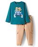 Babyhug Terry Knit Full Sleeves T-Shirt & Lounge Pant Set With Animal Print - Teal Blue