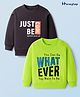 Honeyhap Premium 100% Cotton Knit With Bio Finish Full Sleeves Sweatshirts with Whatever Text Print Pack Of 2 - Dark Shadow & Acid Lime