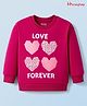 Honeyhap Premium 100% Cotton Knit Full Sleeves Sweatshirt With Heart Print & Bio Finish - Cerise