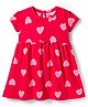 Babyhug Cotton Knit Half Sleeves Frock With Heart Print & Bow Applique - Red