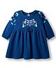Babyhug Cotton Knit Full Sleeves Frock With Floral Print - Navy Blue