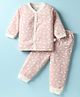 BUMZEE Cotton Knit Full Sleeves Front Open Floral Printed Co-Ords Night Suit - Pink