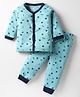 BUMZEE Cotton Knit Full Sleeves Front Open Star Printed Co-Ords Night Suit - Blue
