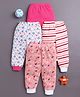BUMZEE Cotton Knit Full Length Lounge Pants with Stripes & Floral Print Pack of 4 - Pink & White