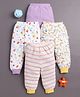 BUMZEE Cotton Knit Full Length Lounge Pants with Stripes & Tropical Print Pack of 4 - Lilac & White