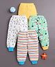 BUMZEE Cotton Knit Full Length Lounge Pants with Stripes & Animal Unicorn Print Pack of 4 - Light Green & Yellow