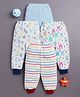 BUMZEE Cotton Knit Full Length Lounge Pants with Stripes & Animal Print Pack of 4 - White & Light Blue