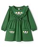 Babyhug Cotton Knit Full Sleeves Frock With Bow & Floral Applique - Green