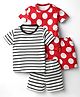 Kidi Wav Pack Of 2 Half Sleeves Striped & Polka Dots Printed Coordinating Tees & Shorts Set - Multi Colour