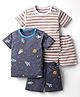 Kidi Wav Pack Of 2 Half Sleeves Striped & Space Theme Printed Coordinating Tees & Shorts Set - Multi Colour