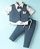 WOW Muslin Knit Full Sleeves Solid Coloured 3 Piece Party Suit With Vehicle Applique - Light Blue & Yellow