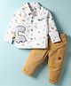 WOW Poplin Woven Full Sleeves Animal Printed Shirt With Dino Embroidery & Pant - Multi Colour