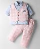 WOW Poplin Woven Full Sleeves 3 Piece Partywear Suit With Vehicle Applique - Light Blue & Pink