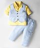 WOW Poplin Woven Full Sleeves 3 Piece Partywear Suit With Vehicle Applique - Light Blue & Yellow
