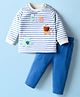 WOW Clothes Looper Knit Full Sleeves T-Shirt & Lounge Pant Set With Animal Embroidery - Royal Blue