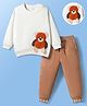 Mark & Mia Fleece Knit Full Sleeves Winter Wear Sweatshirt & Joggers Set with Bear Applique - White & Brown