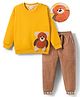 Mark & Mia Fleece Knit Full Sleeves Oversize Winter Wear Sweatshirt & Joggers Set with Bear Applique -  Yellow & Brown