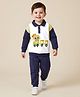 Mark & Mia Knit Full Sleeves Fleece Winter Wear Oversized T-Shirt & Lounge Pant Set With Vehicle Print & Applique - Navy Blue