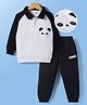 Mark & Mia Knit Full Raglan Sleeves Fleece Winter Wear T-Shirt & Lounge Pant Set With Animal Badge & Applique - Black