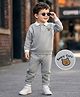 Mark & Mia Fleece Full Sleeves Winter Wear Polo T-Shirt & Joggers Set with Animal Embroidery & Tipping Rib Detailing - Grey