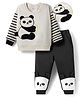 Mark & Mia Fleece Knit Full Sleeves Oversize Winter Wear T-Shirt & Joggers Set with Stripes & Panda Print - Black & White