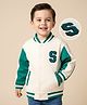 Mark & Mia Knit Full Sleeves Oversized Fleece Bomber Jacket with Towel Embroidery & Tipping Rib Detailing - Multicolor