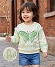 Mark & Mia Fleece Knit Full Sleeves Oversized Sweatshirt with Butterfly Sequin Embroidery & Frill Detailing - Green & Cream