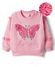 Mark & Mia Fleece Knit Full Sleeves Oversized Sweatshirt With Butterfly Sequins Embroidery & Frill Detailing - Pink