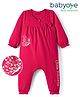 Babyoye 100% Cotton Knit With Eco Jiva Finish Solid Dyed Full Sleeves Romper With Butterfly Print - Dark Pink