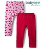 Babyoye 100% Cotton Interlock Knit Full Length Leggings With Eco Jiva Finish & Floral Print Pack Of 2 - Red & Pink