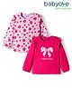 Babyoye 100% Cotton Knit Full Sleeves Tops with Floral & Bow Print Pack of 2 - Red & Pink