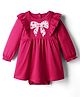 Babyoye 100% Cotton Interlock Knit Full Sleeves Frock Style Onesie with Eco Jiva Finish Frill Detailing & Bow Print - Dark Pink