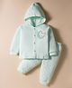 Tango Knit Full Sleeves Hooded Winter Wear Night Suit With Animal Print - Aqua