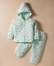 Tango Knit Full Sleeves Hooded Winter Wear Co-ords Night Suit With Vehicle Print - Aqua