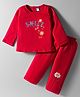 Tango Interlock Knit Full Sleeves T-Shirt & Jogger Set with Smile Text Print - Red