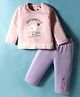 Tango Interlock Knit Full Sleeves T-Shirt & Joggers With Just Have Fun Text Print - Pink & Plum