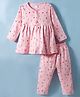 Tango Interlock Knit Full Sleeves Co-ords Night Suit With Tropical Theme Print - Pink
