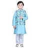 Vaanee Designz Cotton Blend Woven Full Sleeves Solid Kurta Pyjama With Leaves Printed Jacket Set - Light Blue
