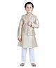 Vaanee Designz Cotton Blend Woven Full Sleeves Solid Kurta Pyjama With Abstract Printed Jacket Set - Cream