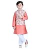 Vaanee Designz Cotton Blend Woven Full Sleeves Solid Kurta Pyjama With Floral Printed Jacket Set - Dark Peach