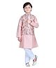 Vaanee Designz Cotton Blend Woven Full Sleeves Solid Kurta Pyjama With Floral Printed Jacket Set - Peach