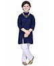 Vaanee Designz Cotton Blend Woven Three Fourth Sleeves Threadwork Embroidered Sequins Embellished Kurta Pyjama Set - Blue